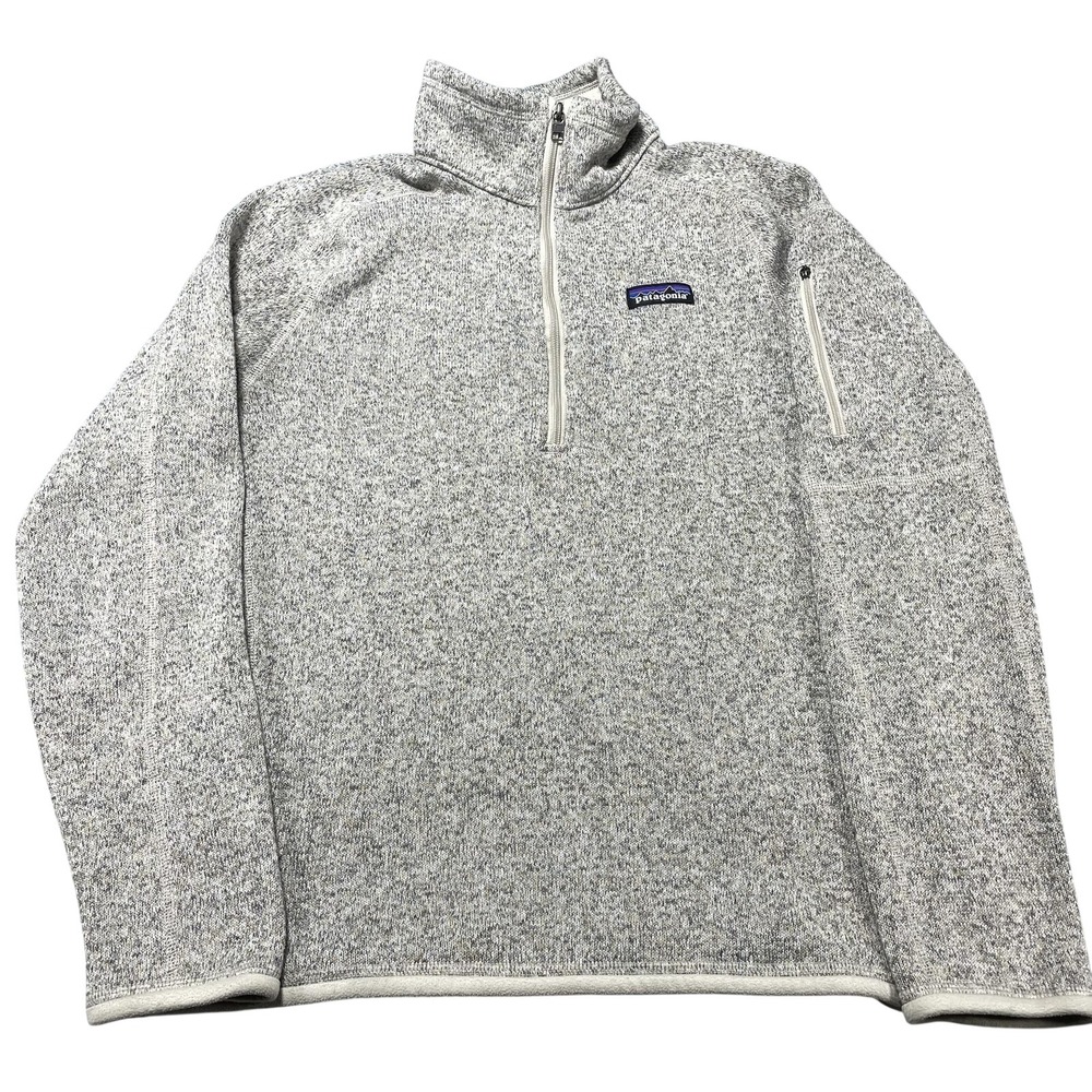 Patagonia Sweater Women Medium Gray Fleece 1/4 Zip Mock Neck Pullover Logo *Flaw